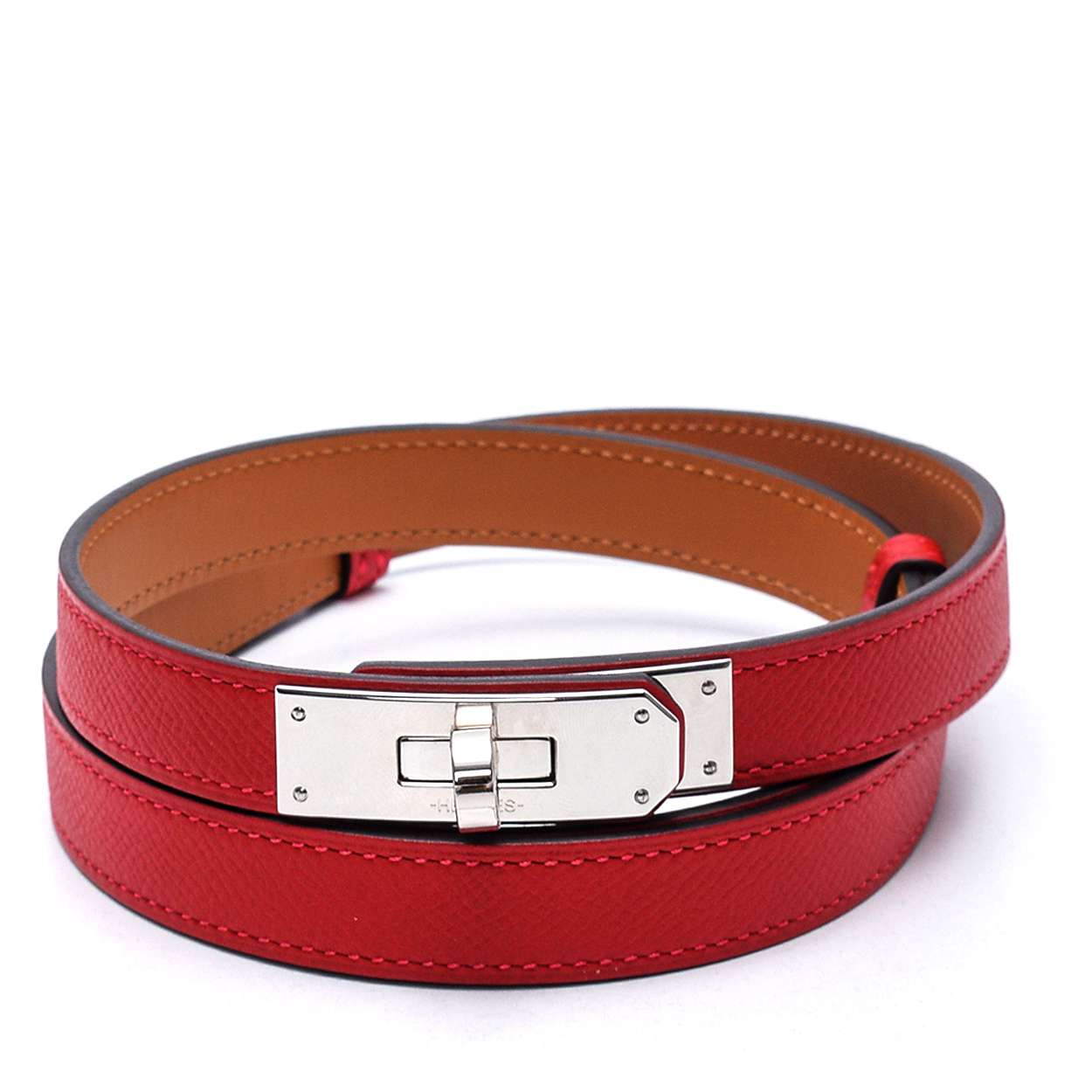 Hermes - Red Kelly Palladium Hardware Belt 